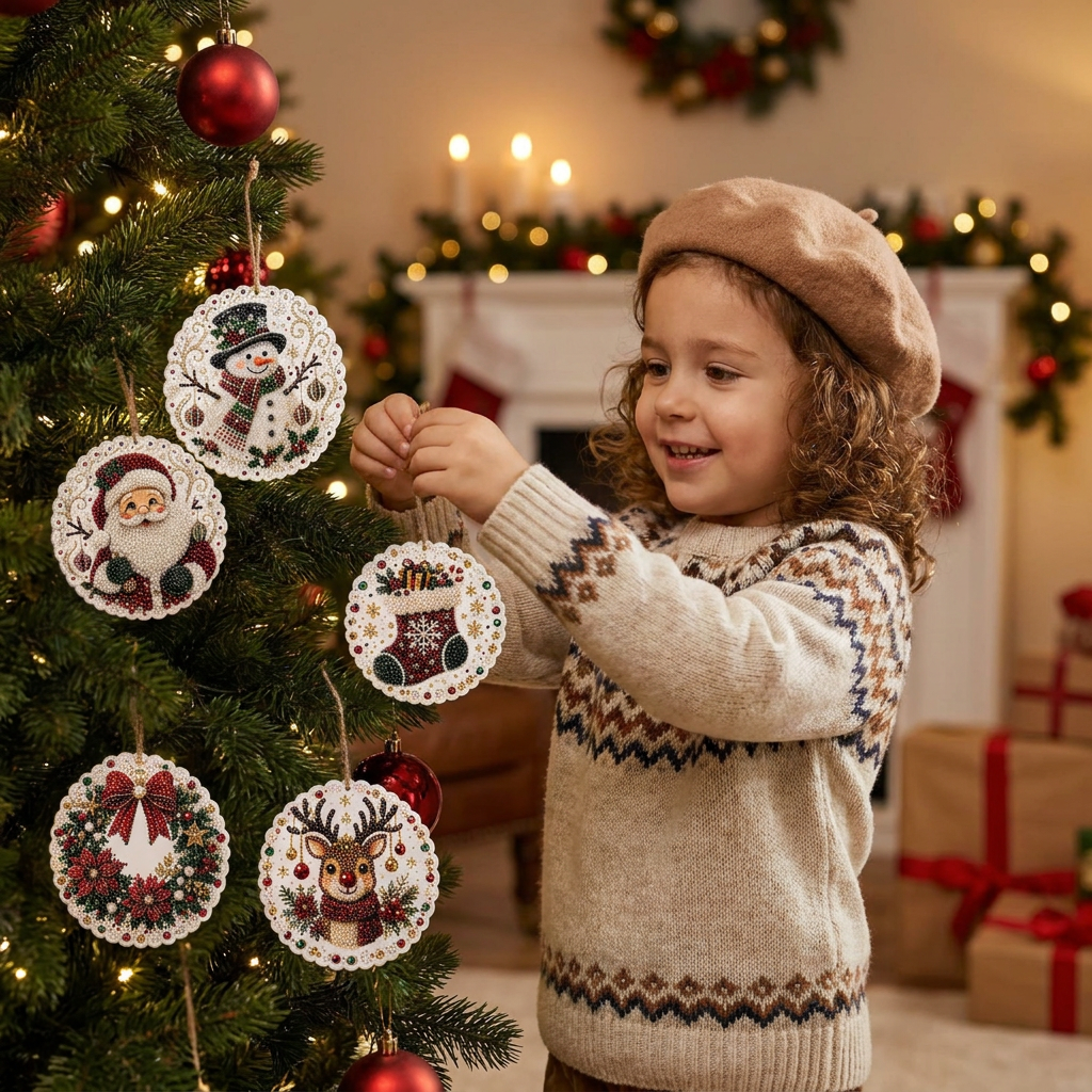 Kit DIY de Peinture Diamant sur Décorations de Noël en Bois