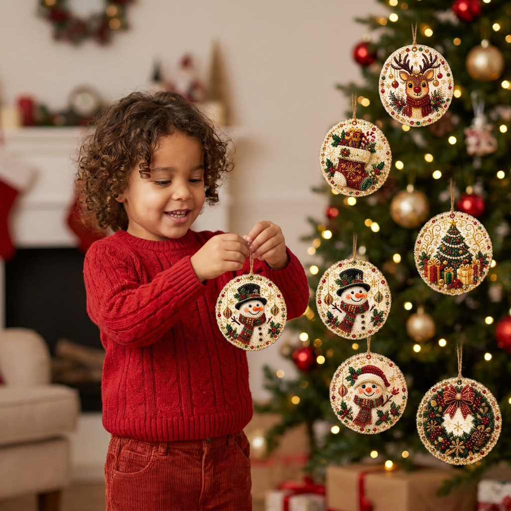 Kit DIY de Peinture Diamant sur Décorations de Noël en Bois