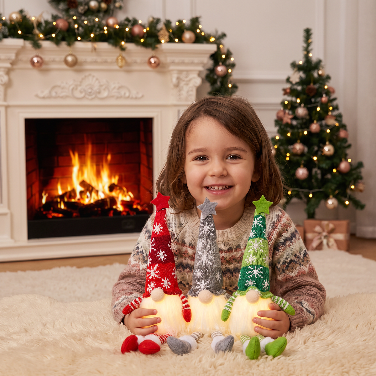 Décorations de Gnomes de Noël Lumineux à LED