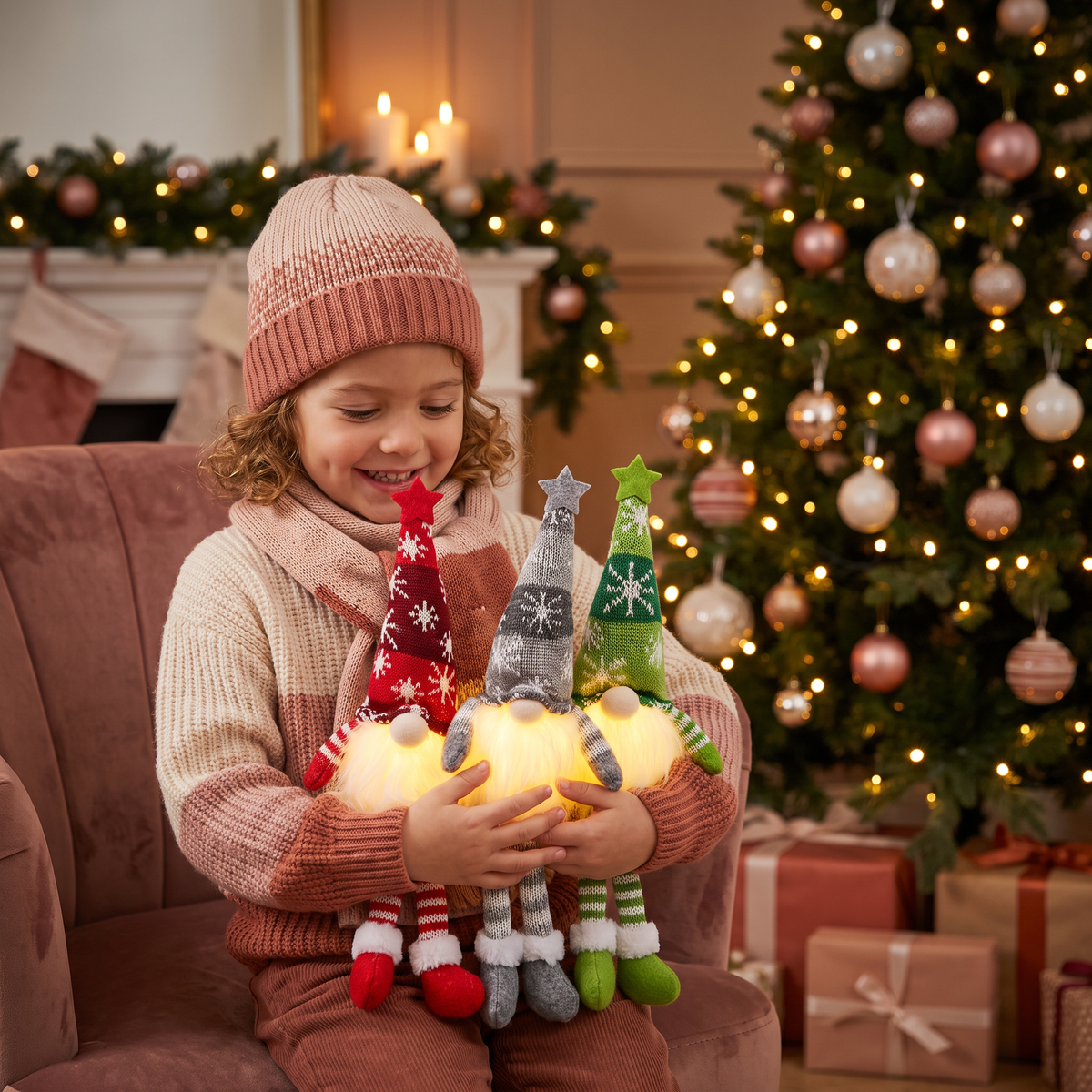 Décorations de Gnomes de Noël Lumineux à LED
