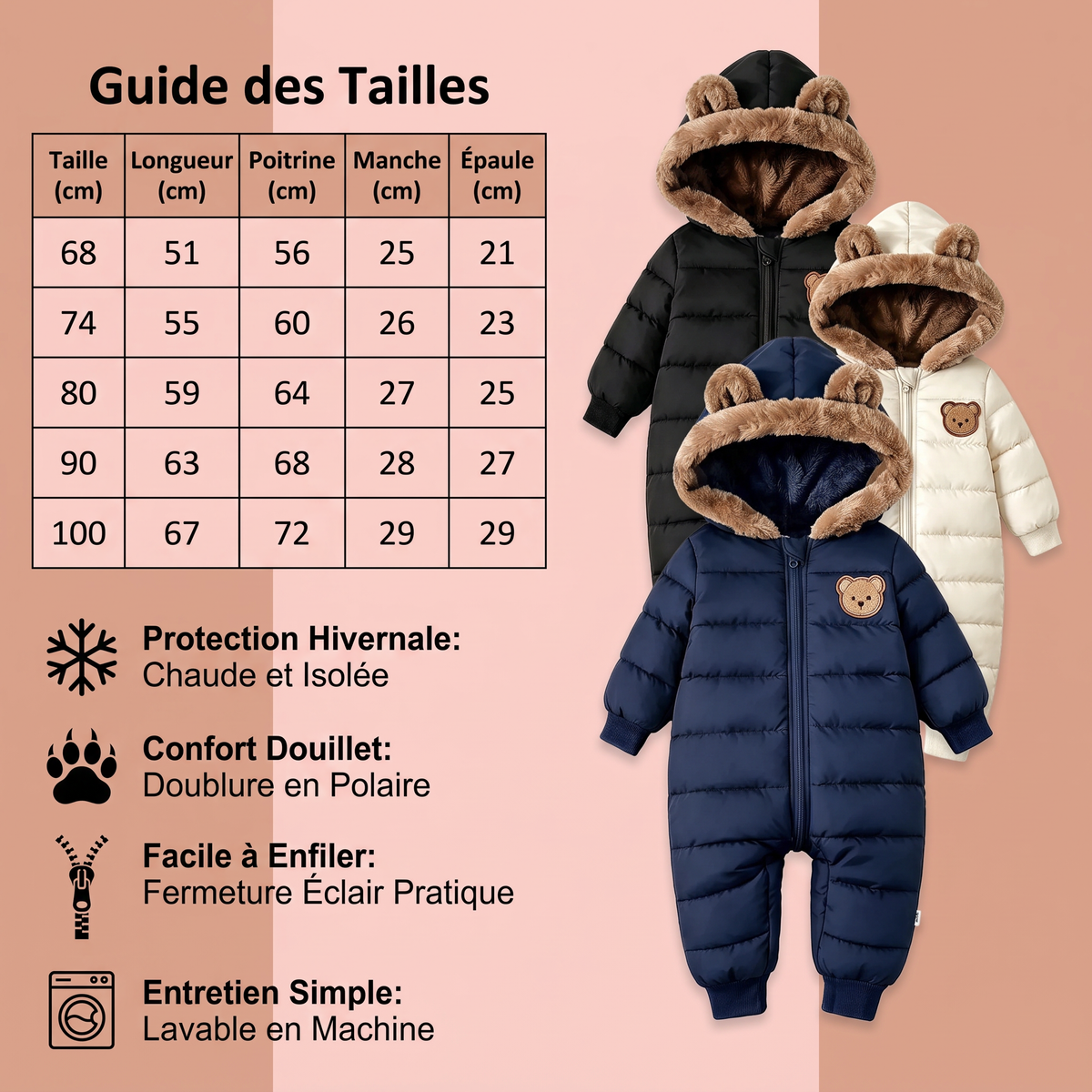 Body Bébé Ours – Combinaison Chaude Doublée en Polaire