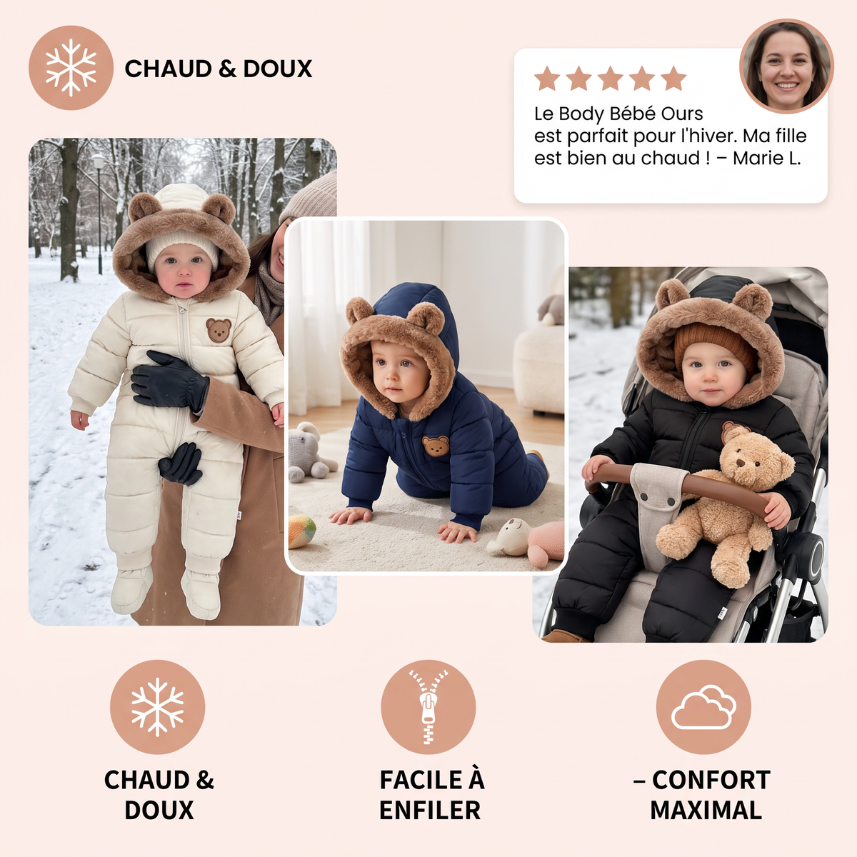 Body Bébé Ours – Combinaison Chaude Doublée en Polaire