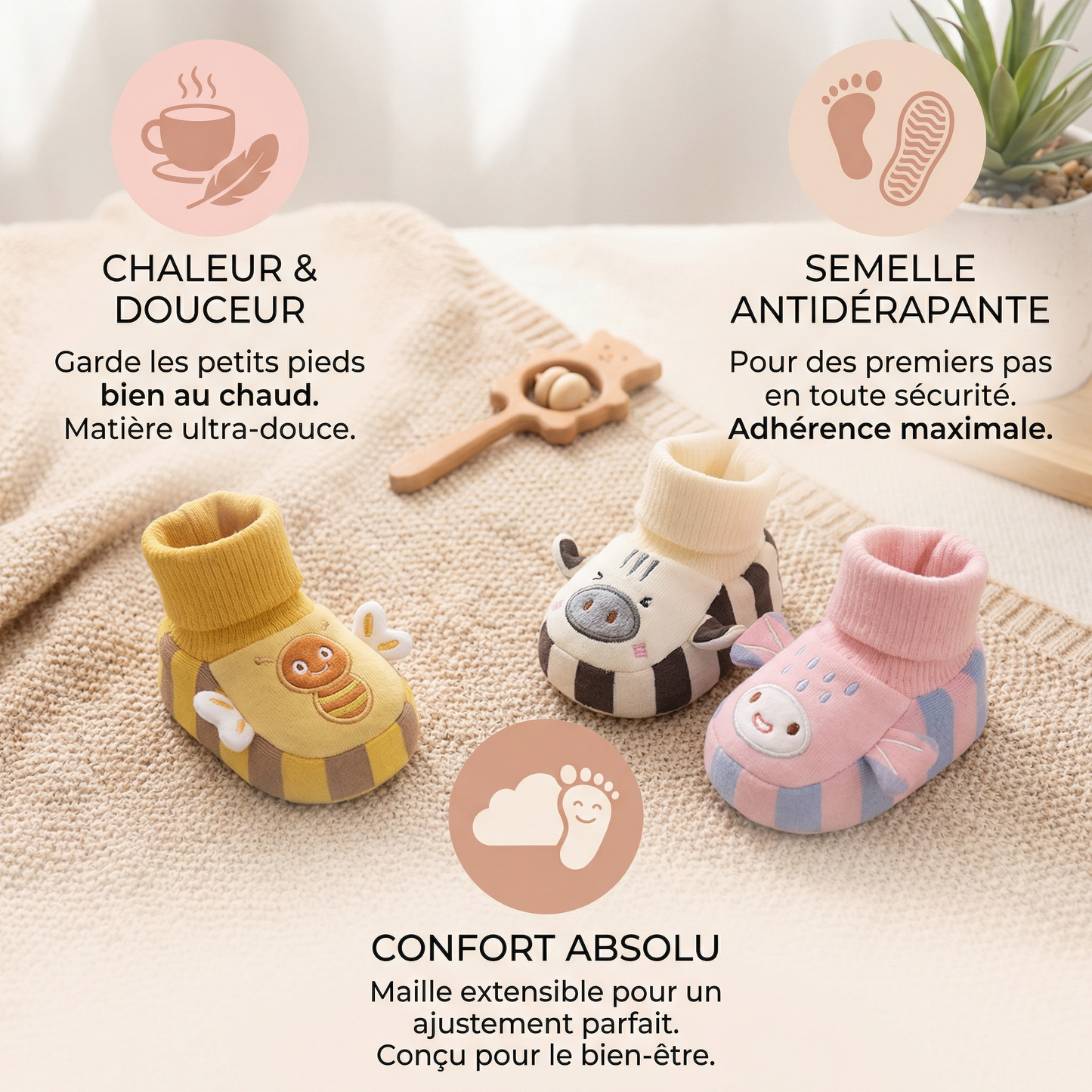 Chaussons-Bas Bébé Tout Doux – Chauds, Antidérapants & Confortables