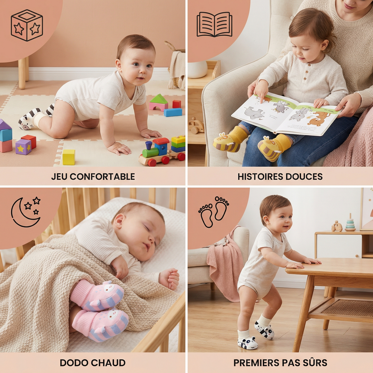 Chaussons-Bas Bébé Tout Doux – Chauds, Antidérapants & Confortables
