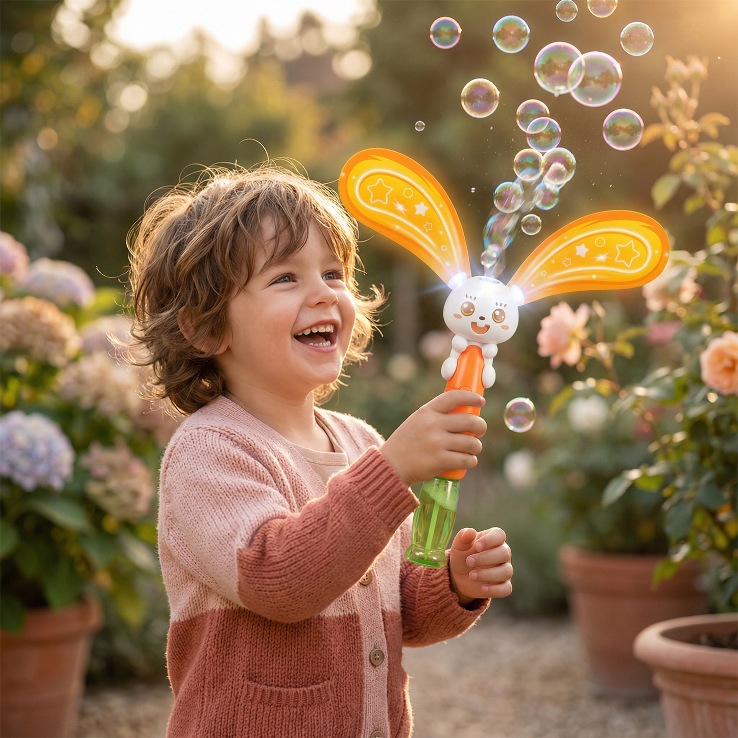 Lapin à bulles avec ailes et lumière – machine à bulles pour enfants