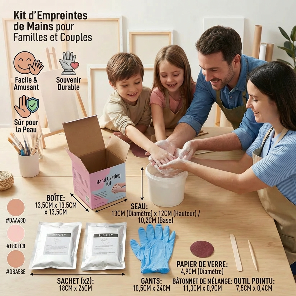 Kit d’Empreintes de Mains pour Familles et Couples – Kit Souvenir 3D en Plâtre