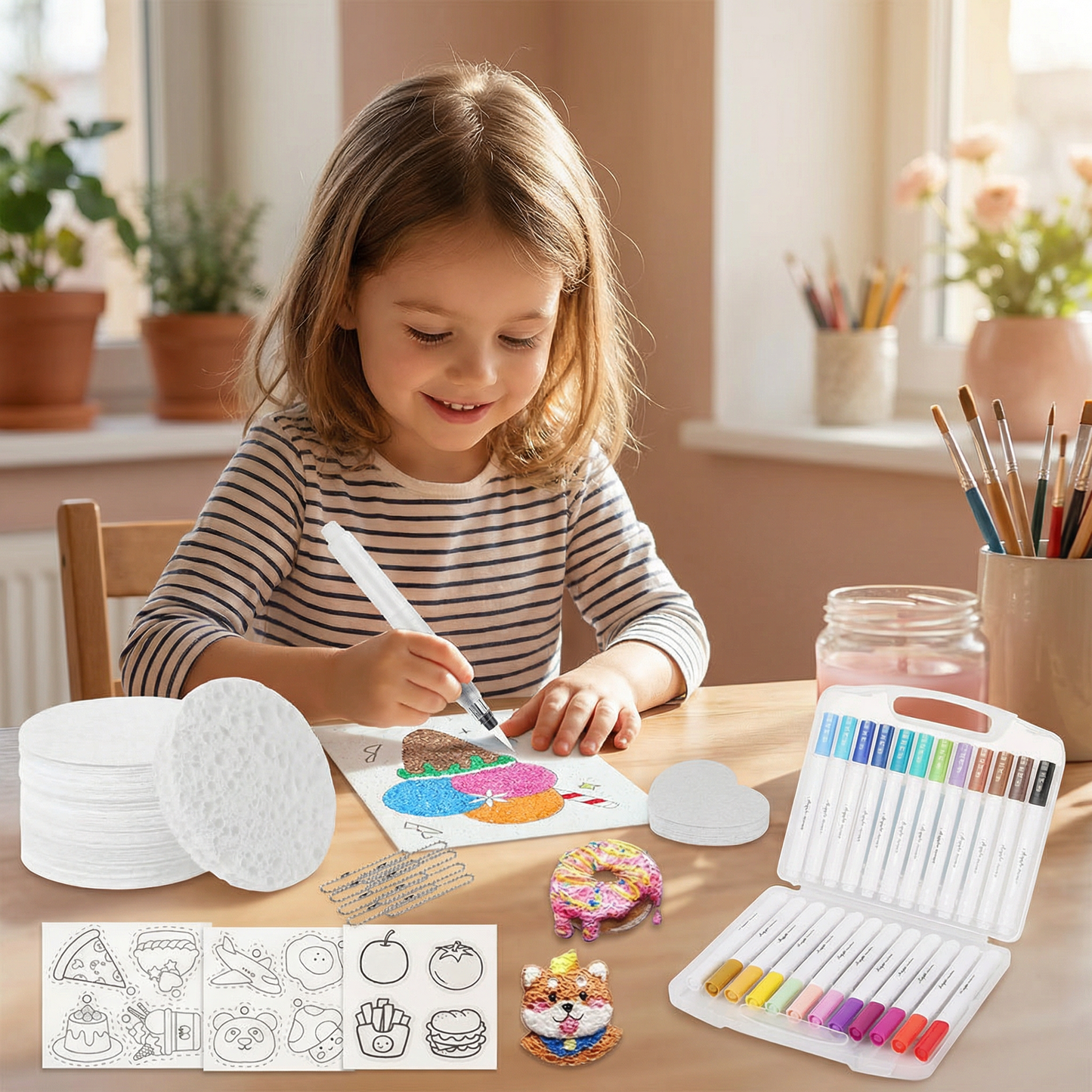 Kit créatif de peinture à l’éponge pour enfants – set artistique DIY avec effet bulles