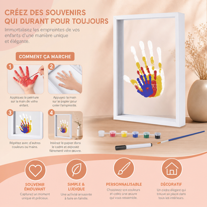 Kit DIY Cadre Photo en Bois avec Empreintes de Mains – Coffret Souvenir Familial avec Peintures
