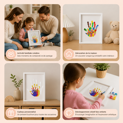 Kit DIY Cadre Photo en Bois avec Empreintes de Mains – Coffret Souvenir Familial avec Peintures