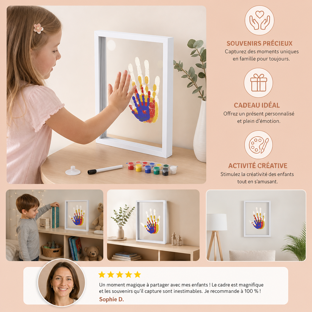 Kit DIY Cadre Photo en Bois avec Empreintes de Mains – Coffret Souvenir Familial avec Peintures