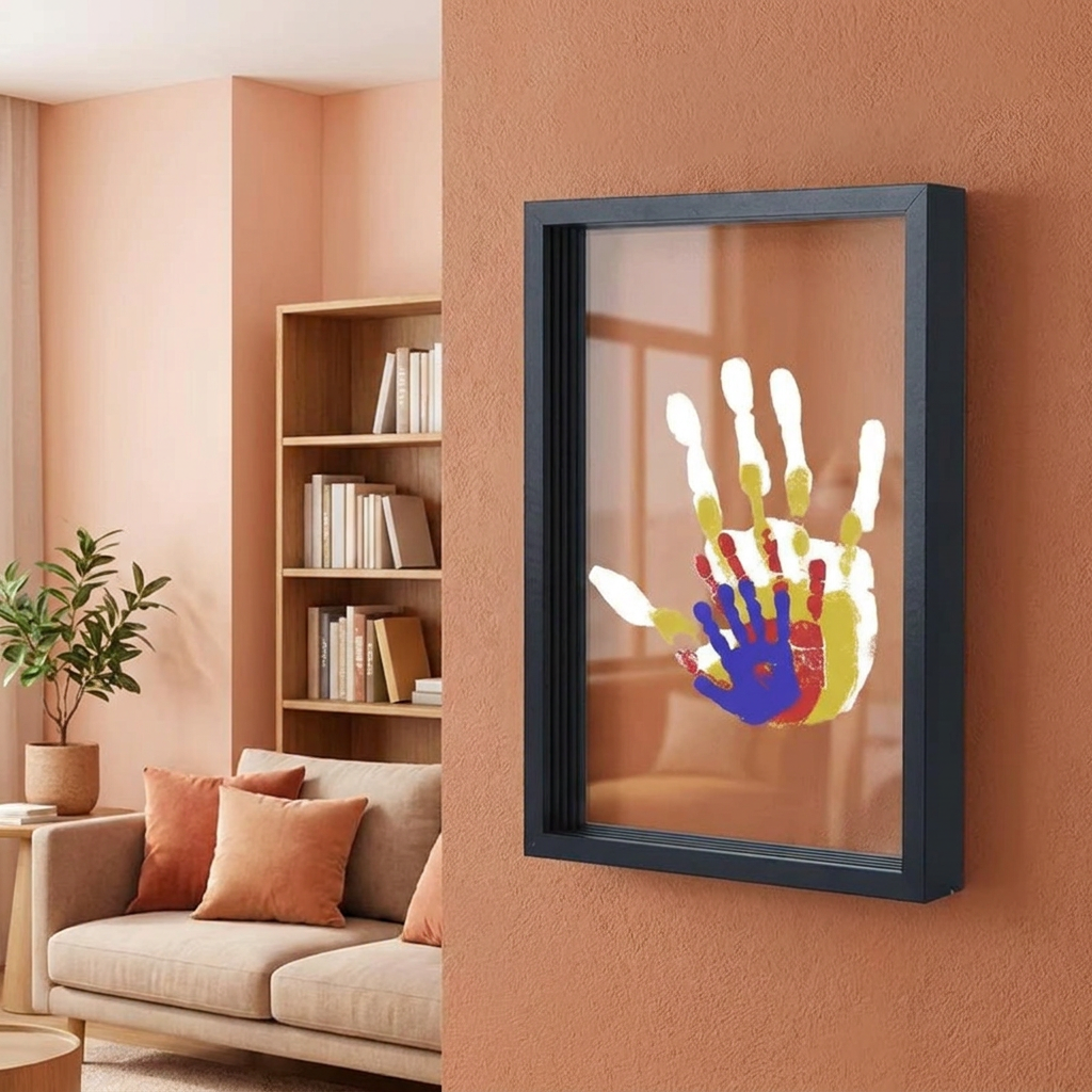 Kit DIY Cadre Photo en Bois avec Empreintes de Mains – Coffret Souvenir Familial avec Peintures
