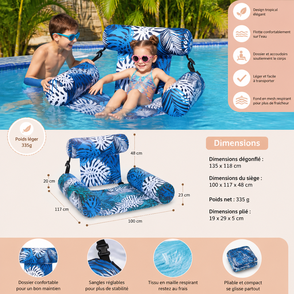 Hamac Gonflable de Piscine avec Dossier – Transat Aquatique Pliable