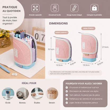 Trousse pop-up 2 en 1 avec porte-stylos – organisateur de bureau gain de place