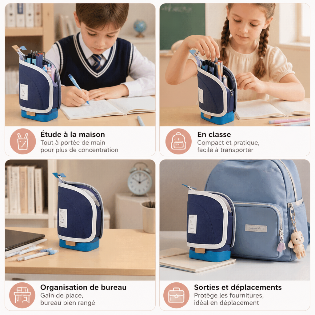Trousse pop-up 2 en 1 avec porte-stylos – organisateur de bureau gain de place