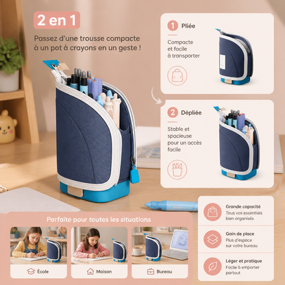 Trousse pop-up 2 en 1 avec porte-stylos – organisateur de bureau gain de place