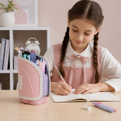 Trousse pop-up 2 en 1 avec porte-stylos – organisateur de bureau gain de place