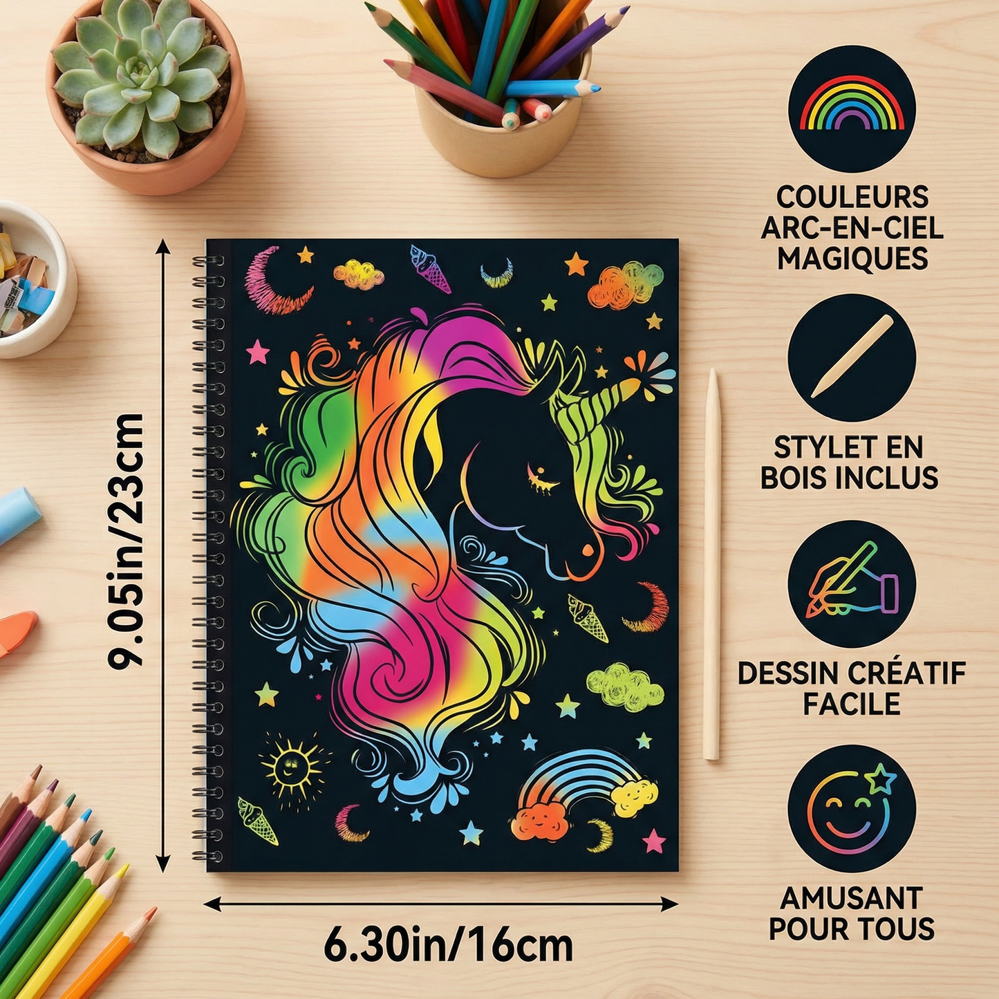 Papier à gratter arc-en-ciel magique