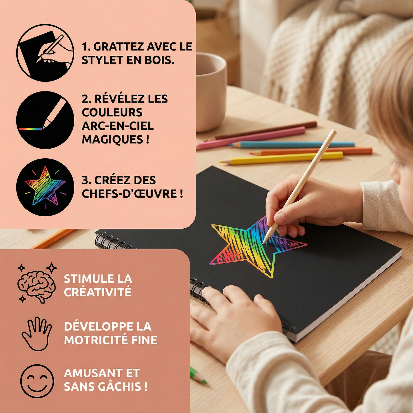 Papier à gratter arc-en-ciel magique