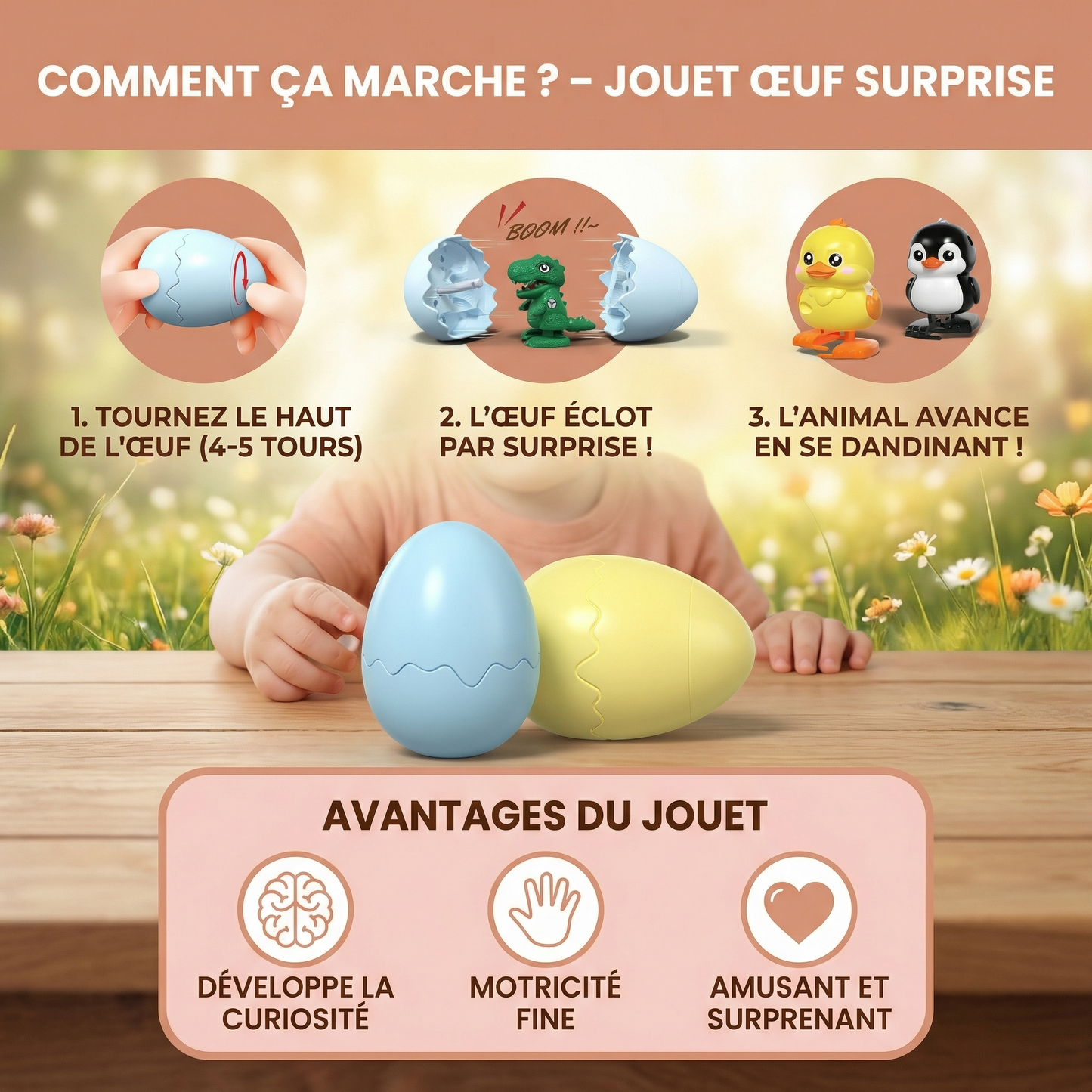 Jouet œuf surprise avec animal à éclore pour enfants