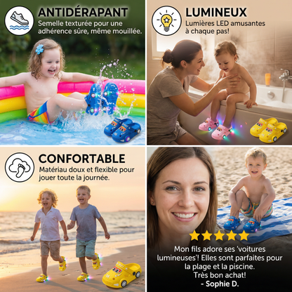 Claquettes enfant lumineuses avec motif voiture – sandales de bain avec semelle antidérapante