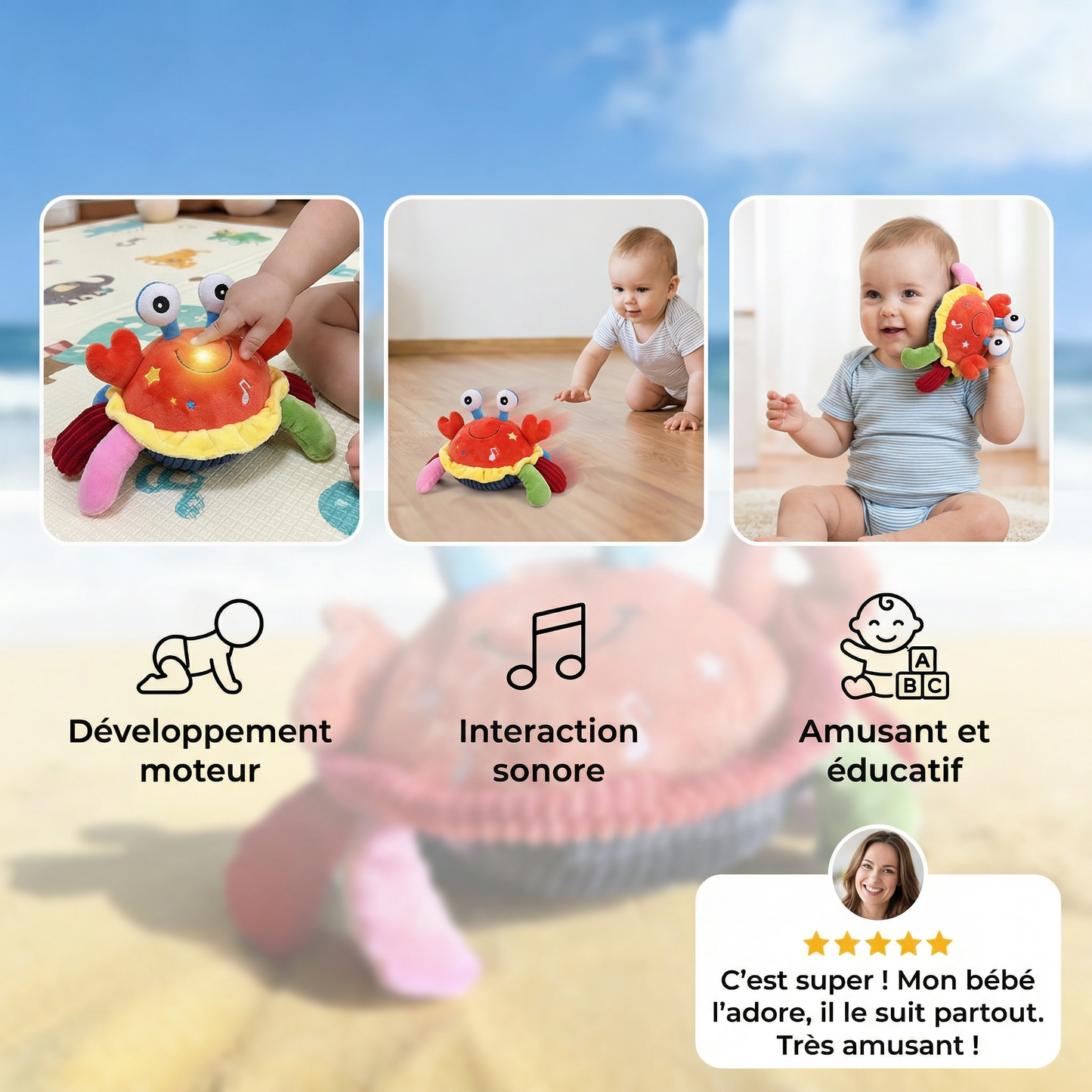 Crabe musical interactif avec fonction vocale – jouet d’apprentissage en mouvement pour bébés