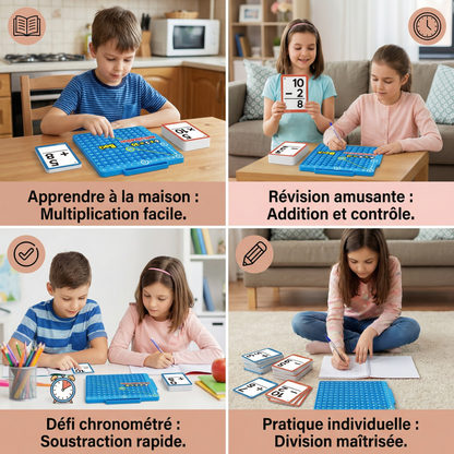 Ensemble de cartes éducatives de mathématiques avec plateau de calcul – addition, soustraction, multiplication et division