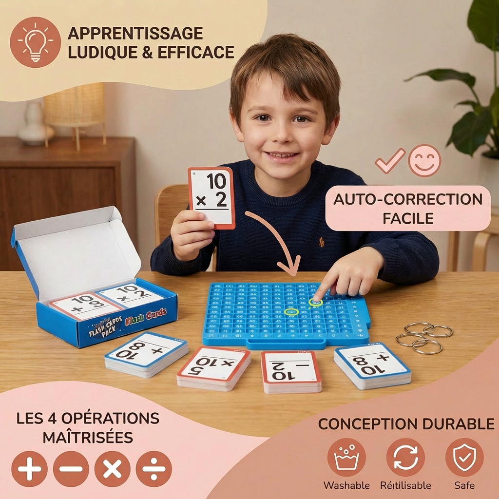 Ensemble de cartes éducatives de mathématiques avec plateau de calcul – addition, soustraction, multiplication et division