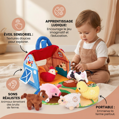 Ensemble de jouets en peluche ferme – jouet éducatif interactif avec maison de jeu portable