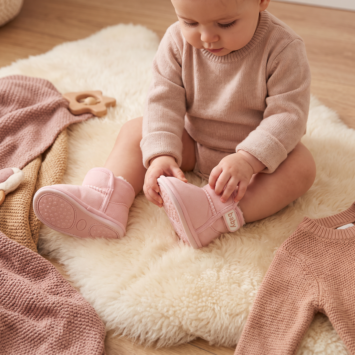 Bottes d’hiver pour bébé doublées en polaire avec semelles souples antidérapantes