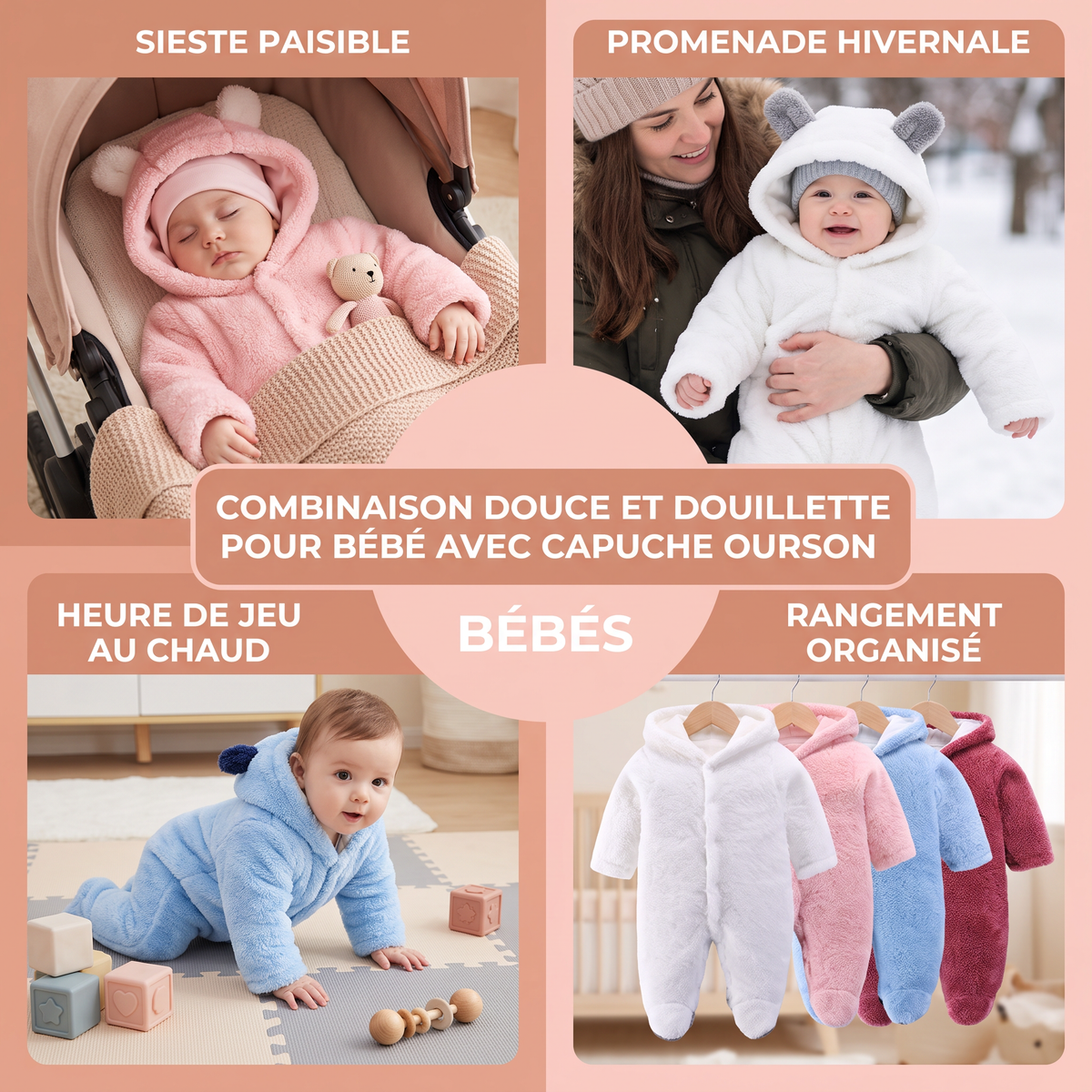 Combinaison Douce et Douillette pour Bébé avec Capuche Ourson