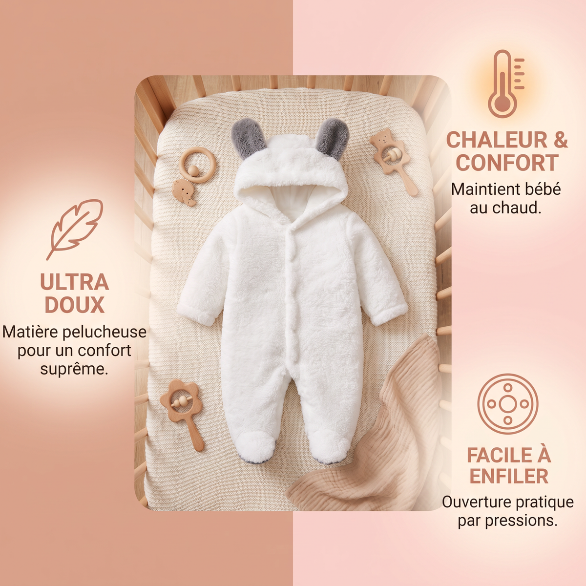 Combinaison Douce et Douillette pour Bébé avec Capuche Ourson