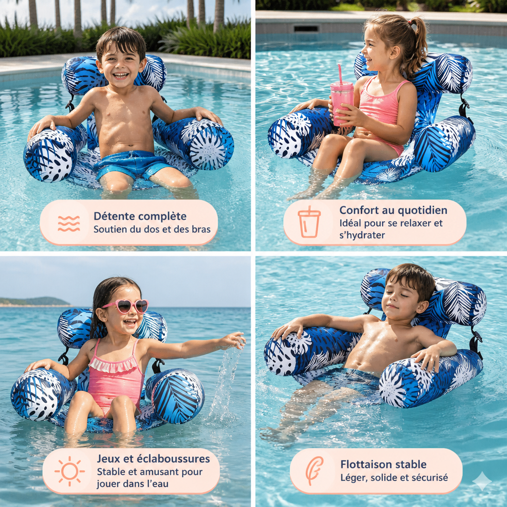 Hamac Gonflable de Piscine avec Dossier – Transat Aquatique Pliable