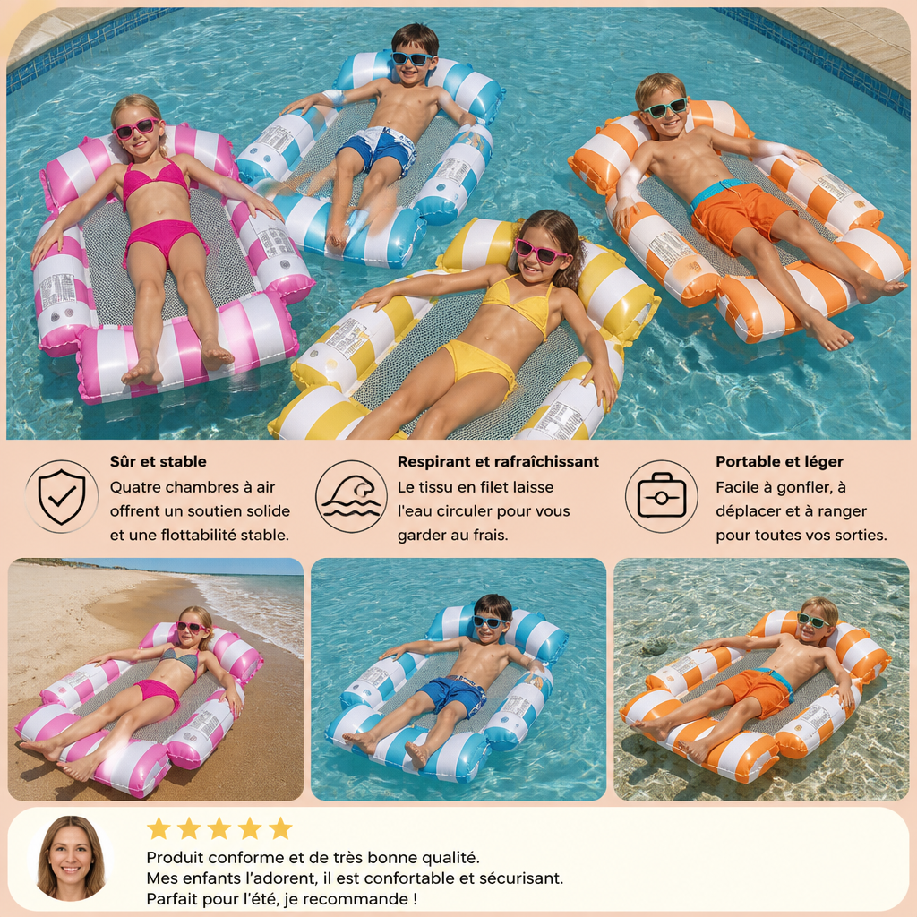 Siège Gonflable de Piscine pour Enfants – Hamac Aquatique à Surface en Filet