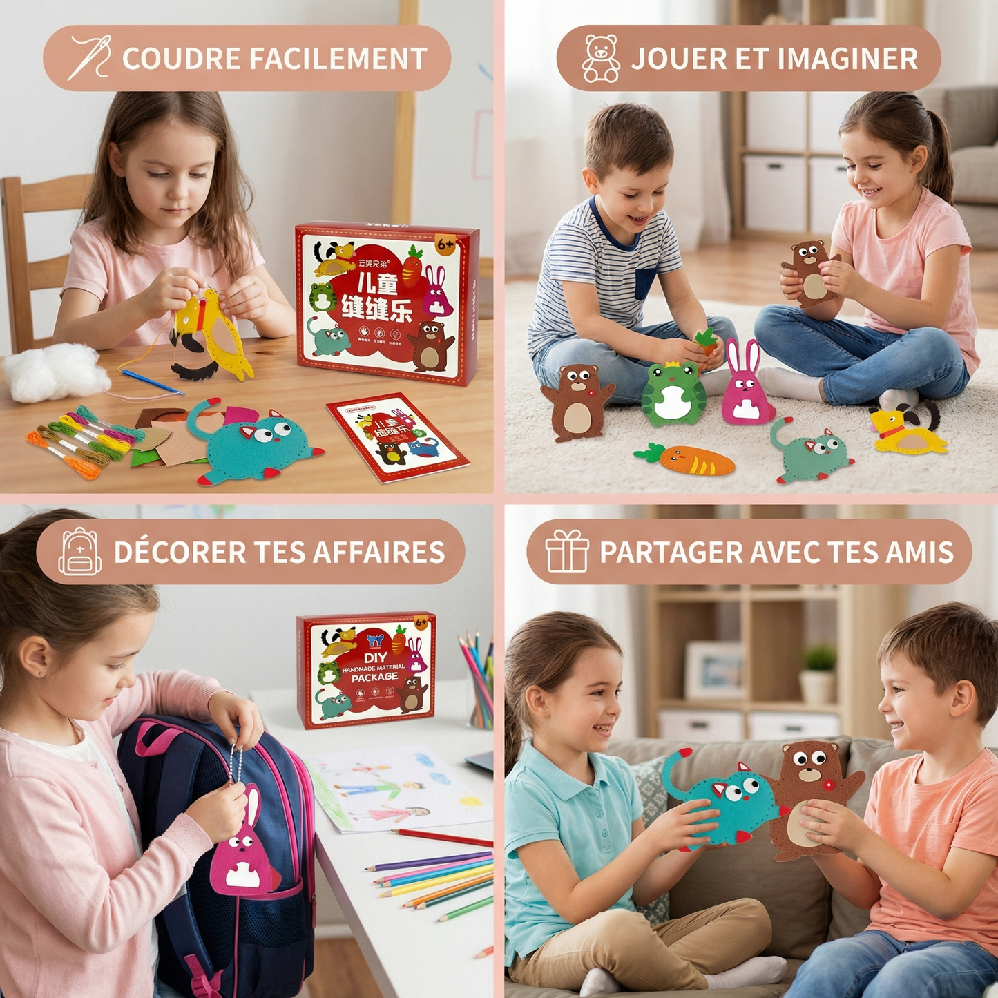 Ensemble d’animaux en feutrine à coudre soi-même