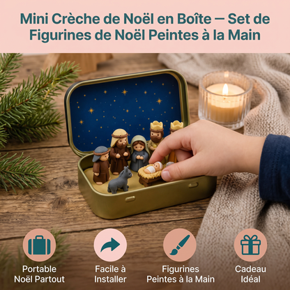 Mini Crèche de Noël en Boîte – Set de Figurines de Noël Peintes à la Main