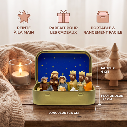 Mini Crèche de Noël en Boîte – Set de Figurines de Noël Peintes à la Main