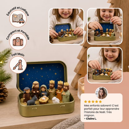 Mini Crèche de Noël en Boîte – Set de Figurines de Noël Peintes à la Main