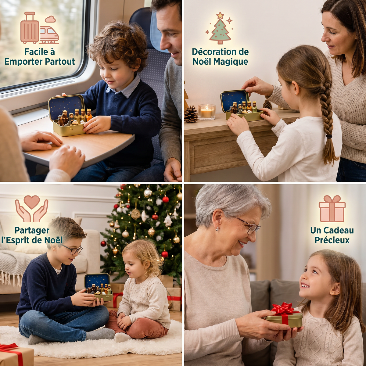 Mini Crèche de Noël en Boîte – Set de Figurines de Noël Peintes à la Main