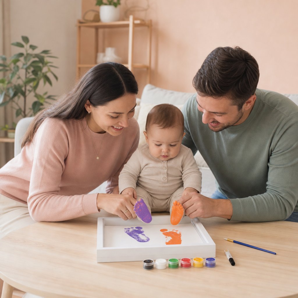 Kit DIY Cadre Photo en Bois avec Empreintes de Mains – Coffret Souvenir Familial avec Peintures