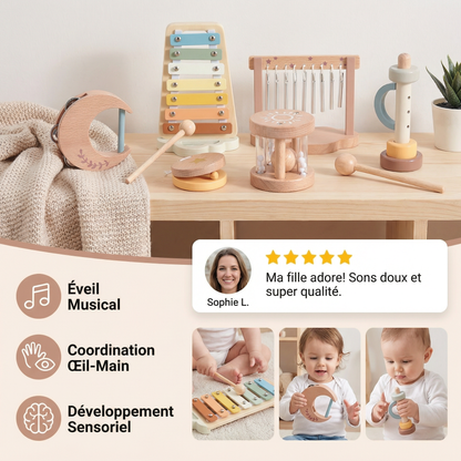 Ensemble musical sensoriel en bois pour bébé – jouet musical et sonore 6 pièces