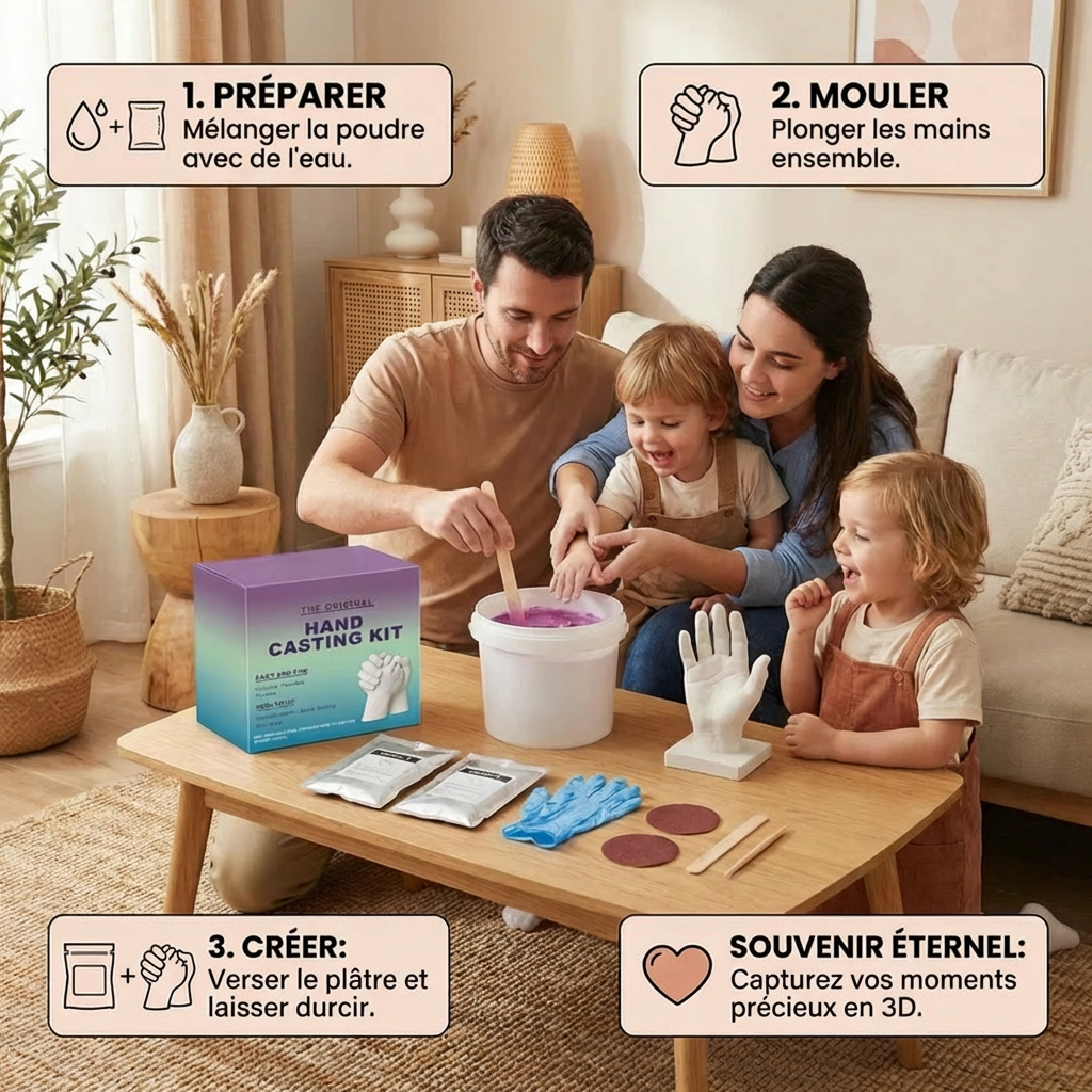 Kit d’Empreintes de Mains pour Familles et Couples – Kit Souvenir 3D en Plâtre