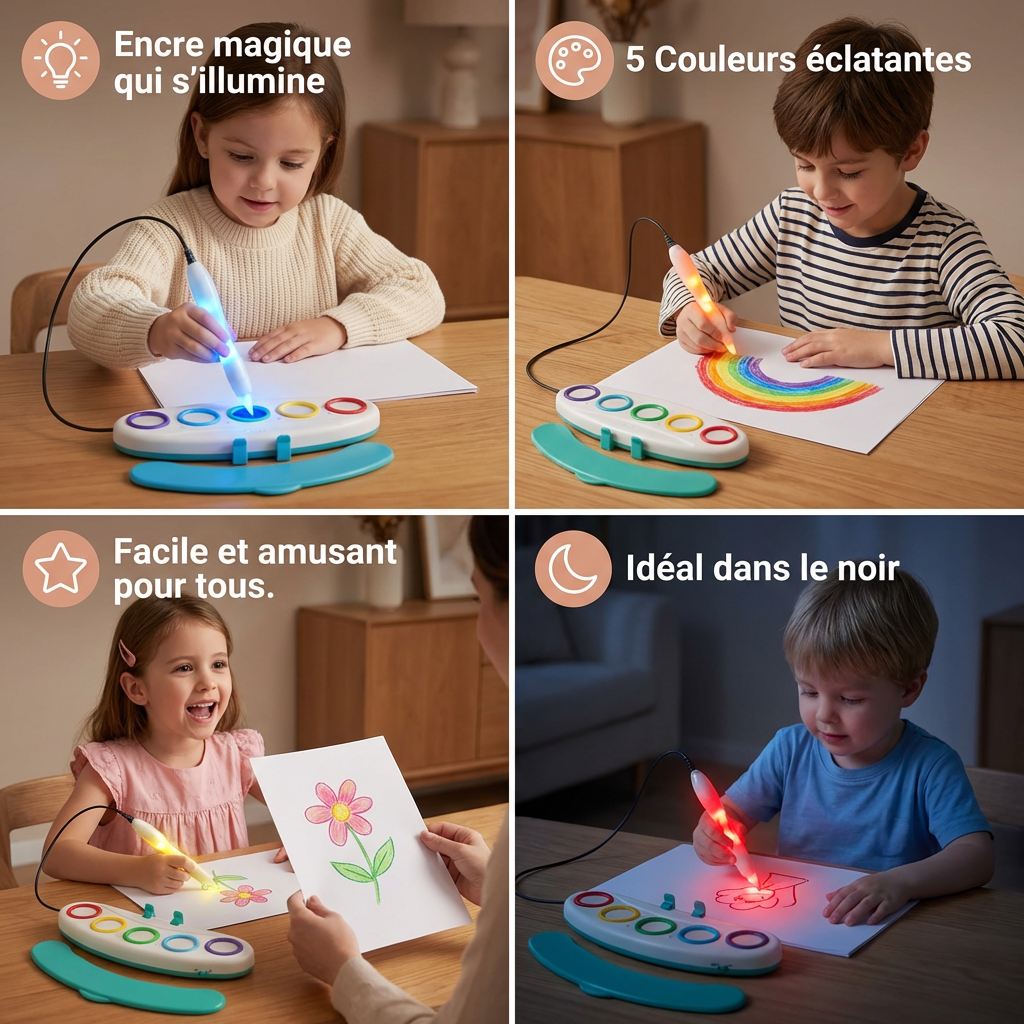 Magic Light Drawing Pen for Kids – Stylo Magique Lumineux Créatif avec Musique et Effets Lumineux