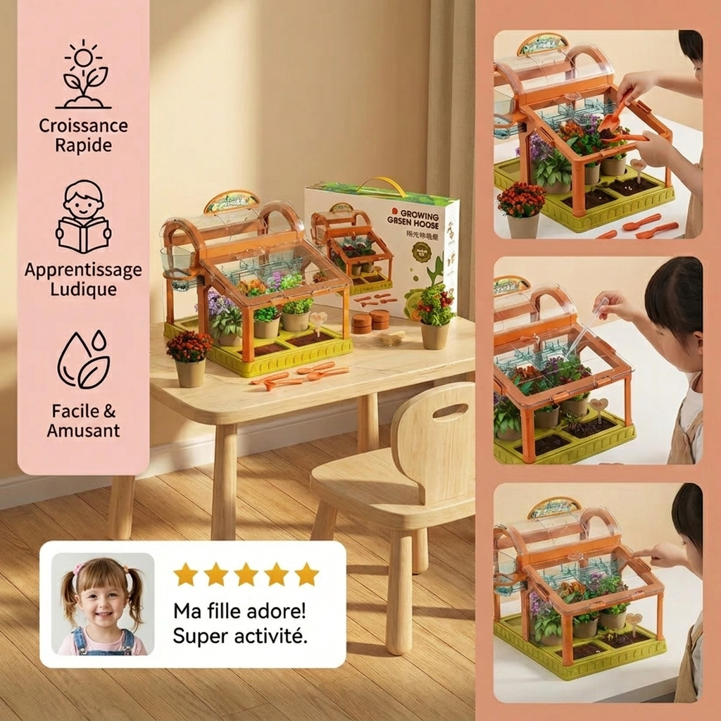 Serre LED pour enfants en acrylique – Kit de culture intérieur pour apprentissage ludique et croissance des plantes