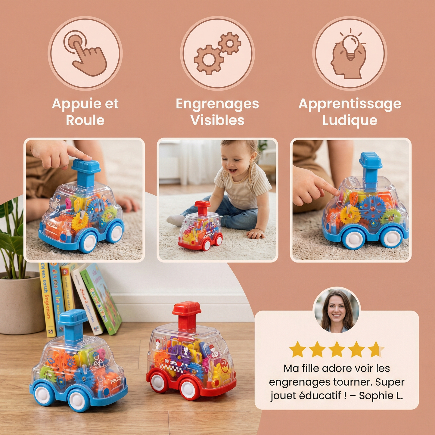 Appuie et pars – Voitures à engrenages