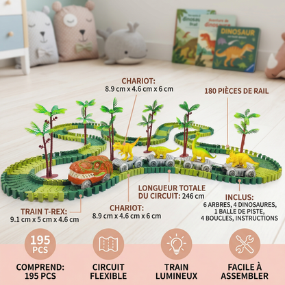 Aventure de dinosaures – Circuit flexible avec train lumineux