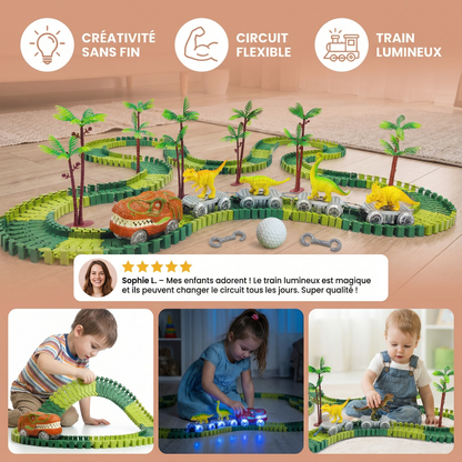 Aventure de dinosaures – Circuit flexible avec train lumineux