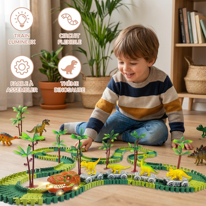 Aventure de dinosaures – Circuit flexible avec train lumineux