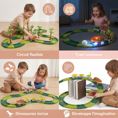 Aventure de dinosaures – Circuit flexible avec train lumineux