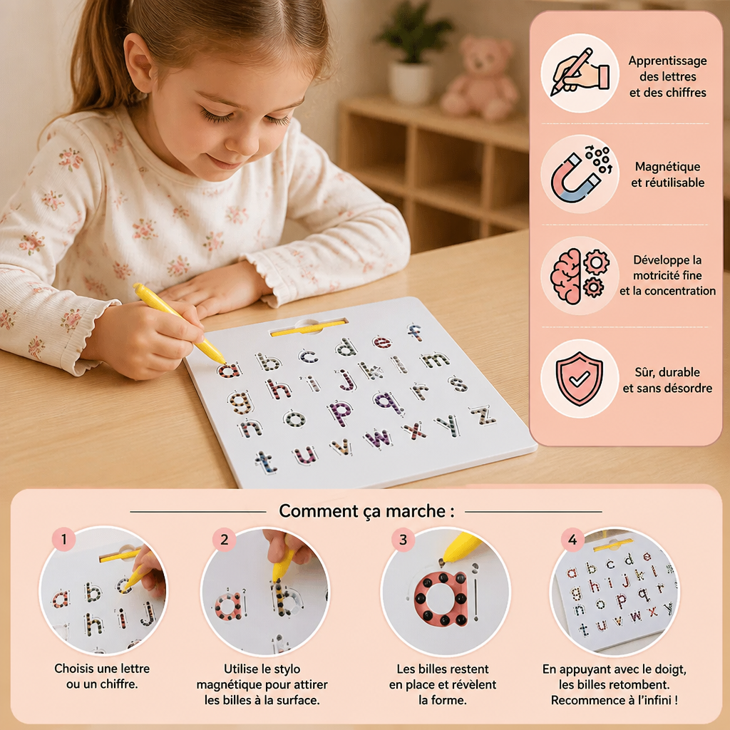 Tableau Éducatif d'Écriture à Billes Magnétiques