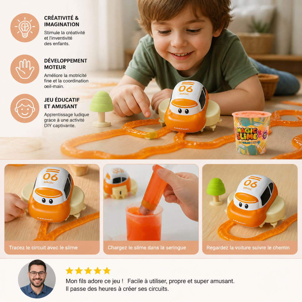 Set Piste de Course Slime Magique – Aventure DIY avec Voiture Électrique